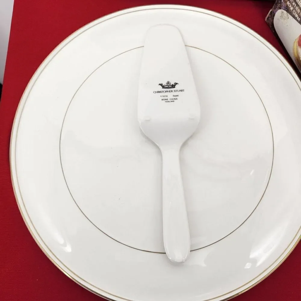 Christopher Stuart Cake Platter w/Server Royal Gold Bone China Cookie Plate